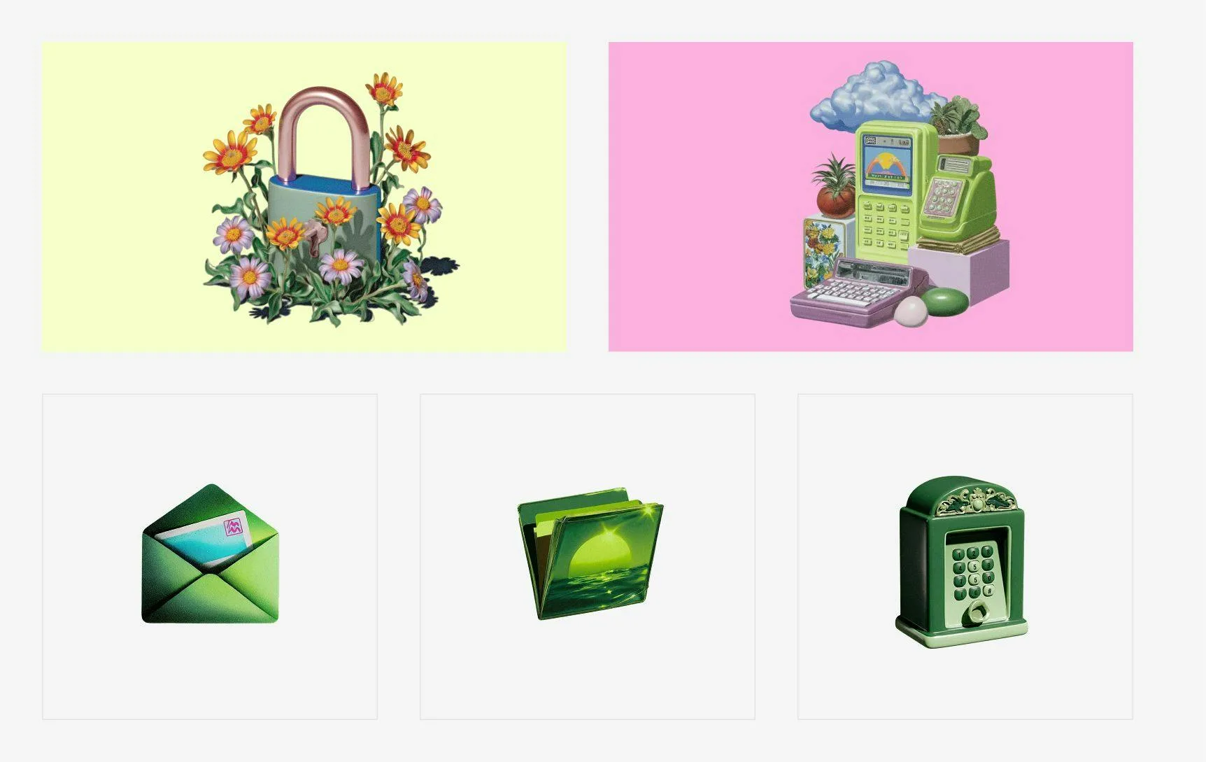 The icon set, themed to the same material palette