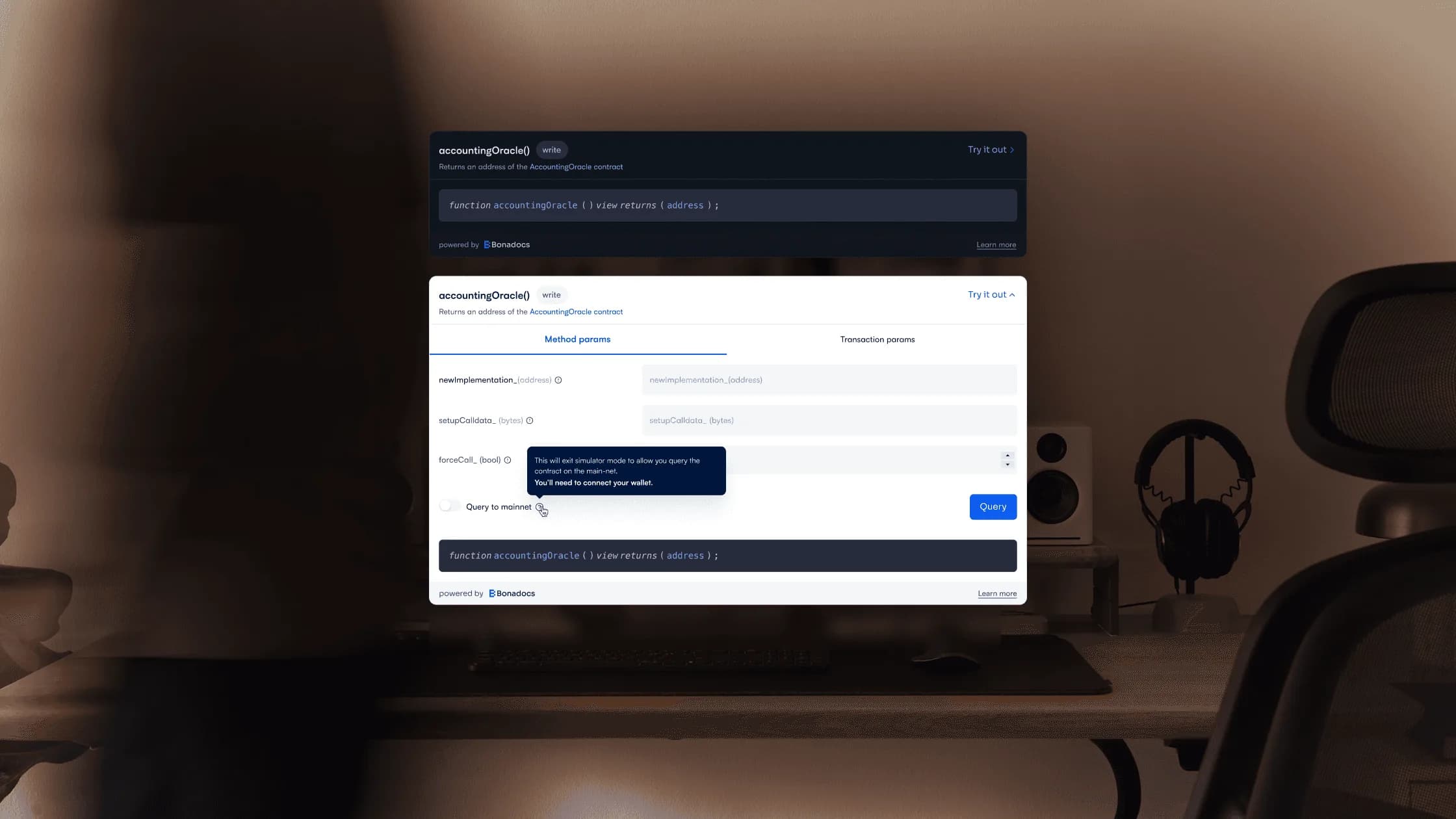 The Bonadocs widget embedded in a documentation page