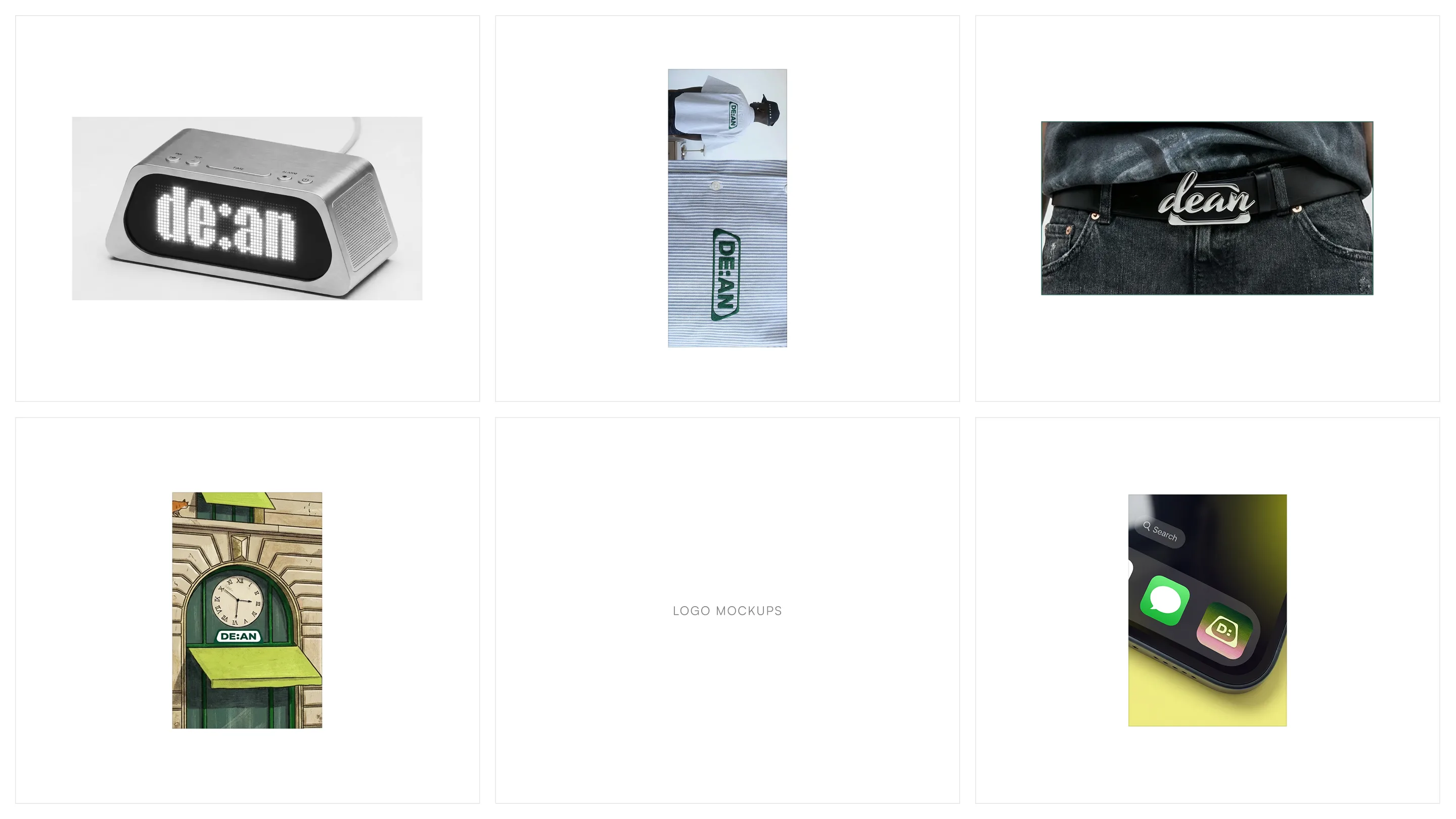 DEAN logo mockups across physical applications