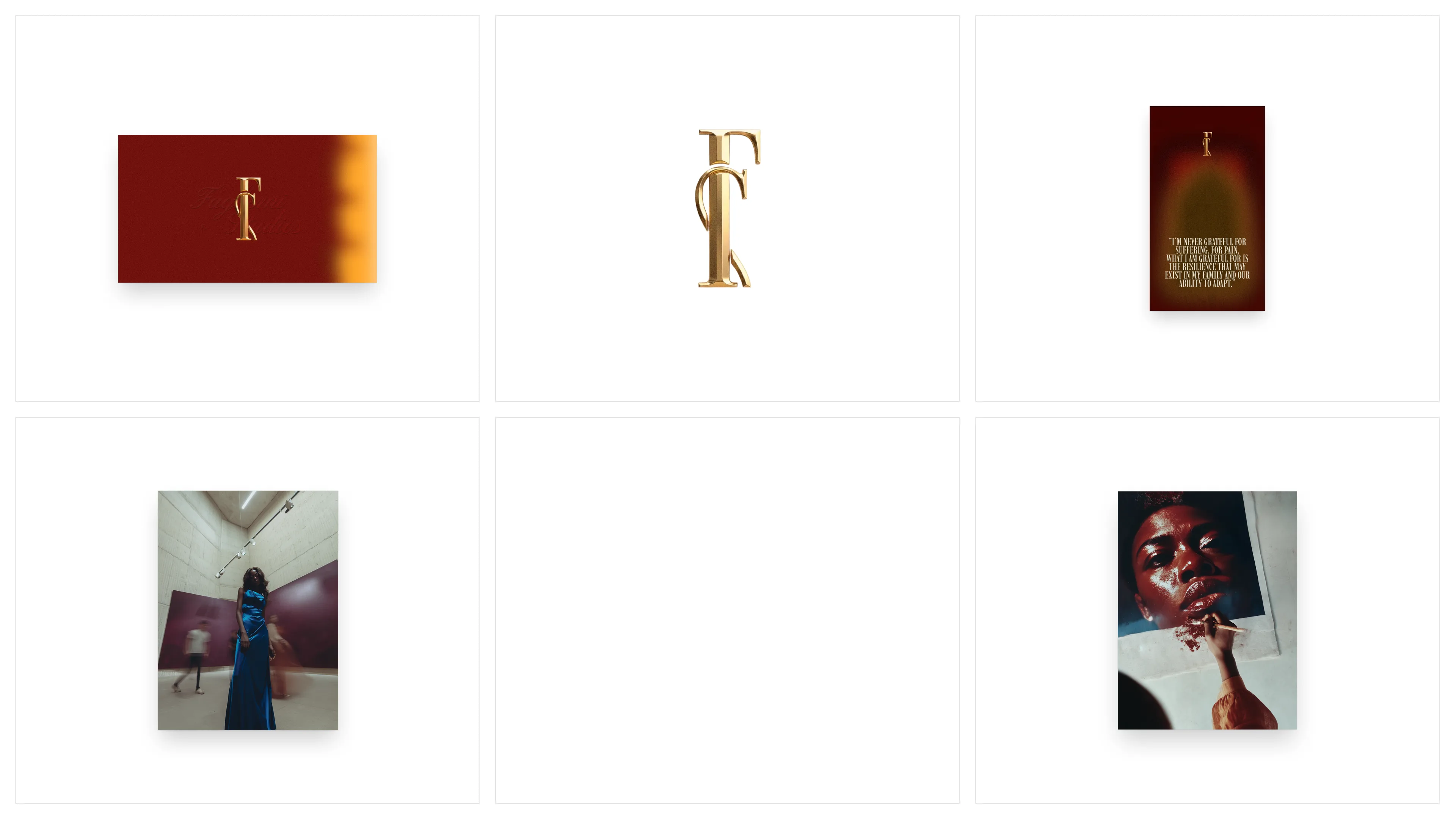 Fagbemi Studios identity across renders, photography and the quote card